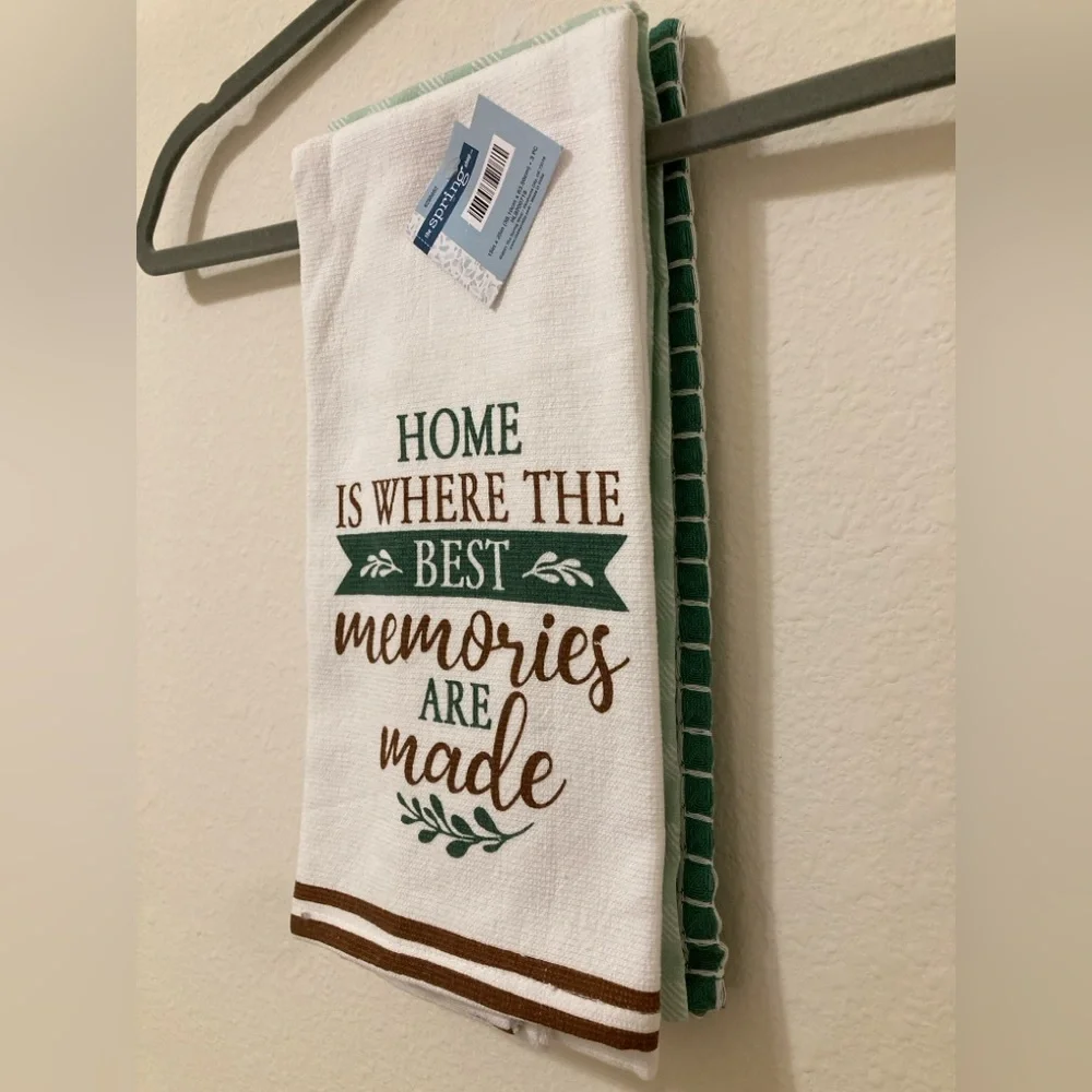 Kitchen Towel Set of 3 White Green Buffalo Plaid NWT